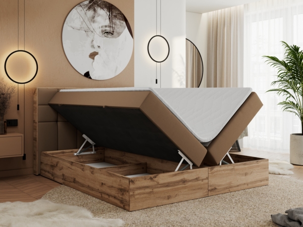 Boxspringbett mit Kopfteil und Topper, Polsterbett - ALBERO 1 - 200 x 200 cm - Braun Kunstleder - H3 Bild 3