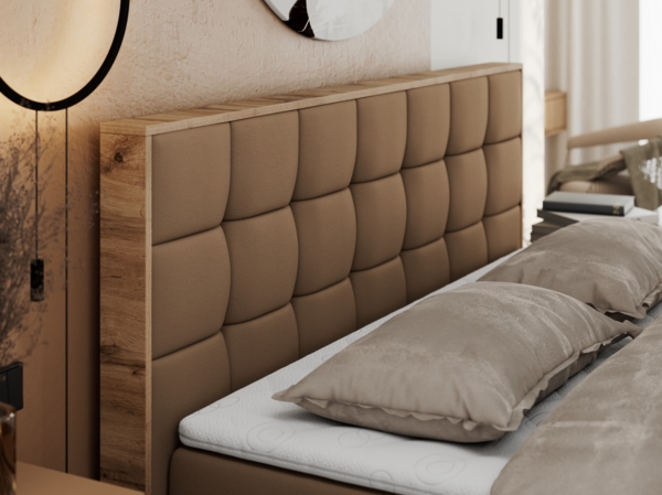 Boxspringbett mit Kopfteil und Topper, Polsterbett - ALBERO 1 - 200 x 200 cm - Braun Kunstleder - H3 Bild 4