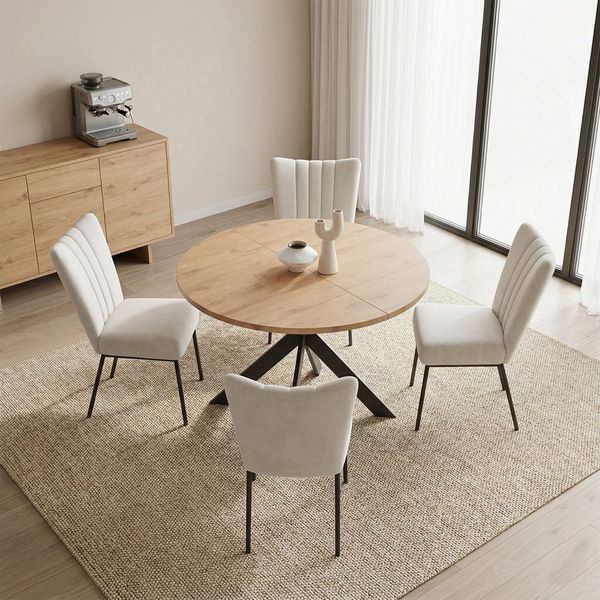 Jiexi Essgruppe Tisch- und Stuhlset, Runder Esstisch (115×75 cm) mit 4 Stühlen