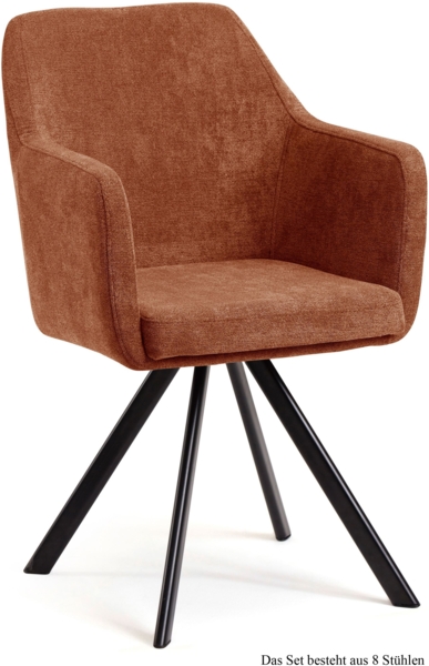 Armlehnstuhl drehbar (8er-Set) Devka 57x87x60 Schwarz/Cognac