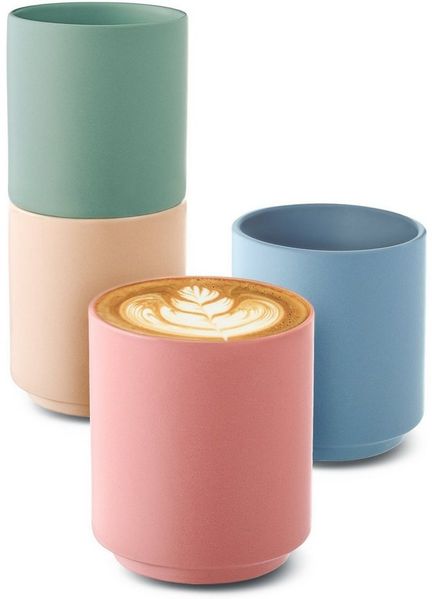Cosumy Cappuccinotasse Cappuccino Tassen Groß 4er Set - Pastellfarben aus Keramik, 4-tlg, Keramik, Hitzebeständiges Stapelbares Design - Entworfen für Latte Art - 200 ml