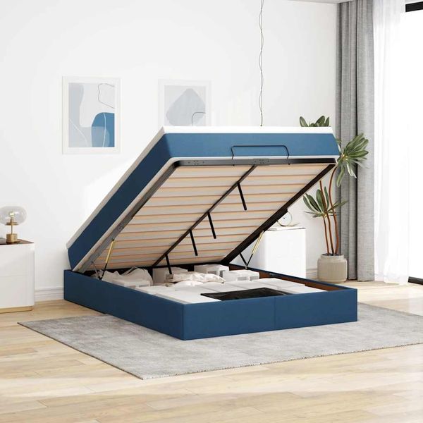 vidaXL Ottoman-Bett mit Matratze Blau 140x190 cm Stoff 3311112