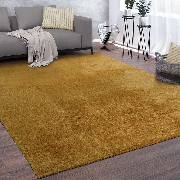 KADIMA DESIGN Teppich waschbar Unifarben Wohnzimmer schmutzabweisend Teppich Kurzflor, Läufer, Höhe: 14 mm, Florhöhe: 10 mm, 100% Polyester, Läufer, 60x100 cm, Senf