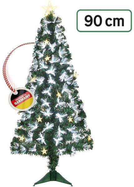 WILGOON Künstlicher Weihnachtsbaum Künstlicher Weihnachtsbaum, dichter Tannenbaum zu Weihnachten, 90 cm Baum mit LED & Faseroptik, Strahlende Farben, moderne Optik