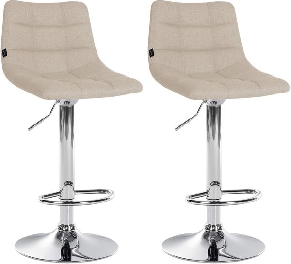 Barhocker 2er Set DUBAI - Creme, Stoff, Chrom Barhocker mit Lehne Barstuhl Tresenhocker Tresenstuhl Kneipenhocker Kneipenstuhl