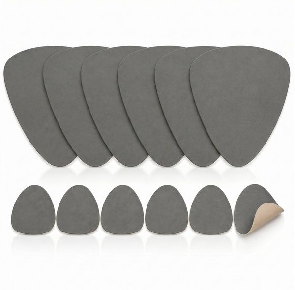 Arendo Platzset 6er Set Premium Tischset doppelseitig, Kunstleder, rutschfest, oval, (Set, 12-St, 6 Tischsets + 6 Getränkeuntersetzer), wasserabweisend, abwischbar, Tellerunterlage & Getränkeuntersetzter