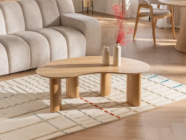 Vente-unique - CALYNOR Couchtisch Holz, Platte Beige - B 70 cm x H 40 cm x L 120 cm