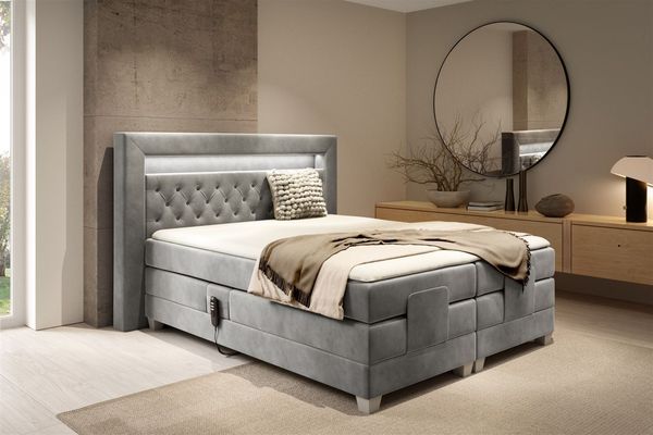 Boxspringbett Elektrisch Bett ARMANDO 200x200cm in Stoff Fresh Grau