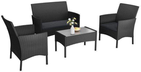 FIVMEN Gartenlounge-Set Gartengarnitur Set Polyrattan Garten-Sofa Gartenmöbel für 4 Personen, Terrassenmöbel mit Sitzkissen, Tisch für Balkon oder Terrasse