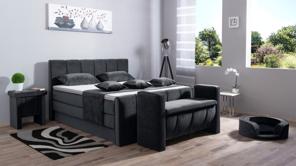 Meisterbetten Boxspringbett Roki 140x200 in VS-Grau, Matratzenbezug Nano, Ergoflex-Topper, mit Fussteil
