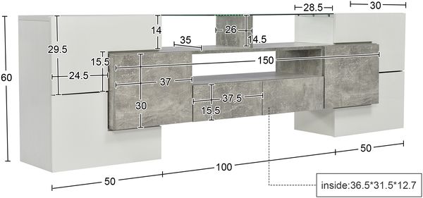 TV-Schrank 200 cm Hochglanzweiß & Beton mit LED-Beleuchtung, 6 Türen, 2 Schubladen, 3 offene Fächer Bild 8