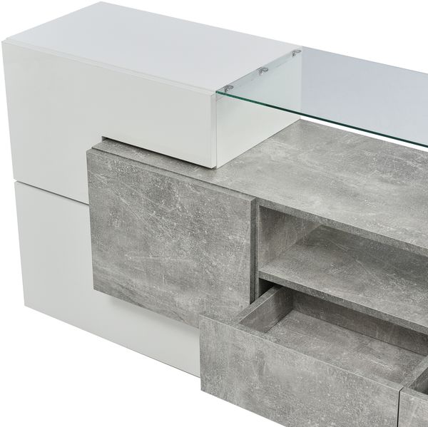 TV-Schrank 200 cm Hochglanzweiß & Beton mit LED-Beleuchtung, 6 Türen, 2 Schubladen, 3 offene Fächer Bild 10