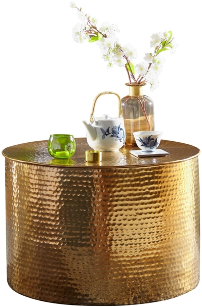 Couchtisch Aluminium Gold Rund Orientalisch Hammerschlag Design Modern 61x40,5x61cm