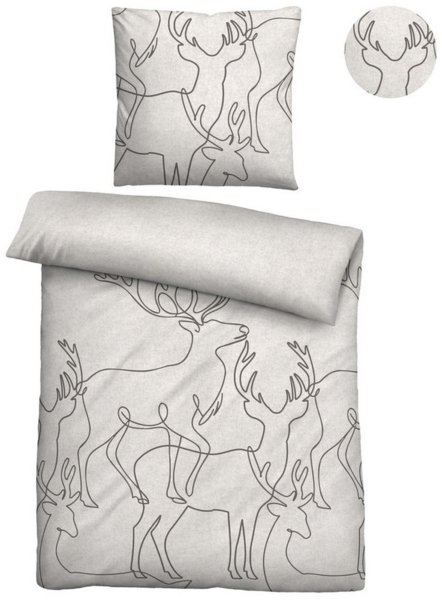 biberna Melange-Flanell Bettwäsche 0840517 HIRSCH, grau, 1x 135x200 cm + 1x 80x80 cm