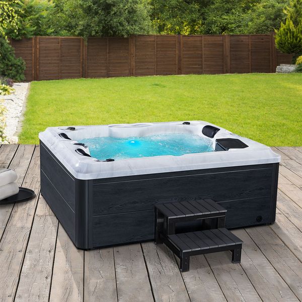 Artsauna Outdoor Whirlpool Oasis mit Treppe - Spa mit Massagedüsen, LED-Beleuchtung, 2 Filter, Abdeckung, Pumpe - Whirlpool winterfest & beheizbar