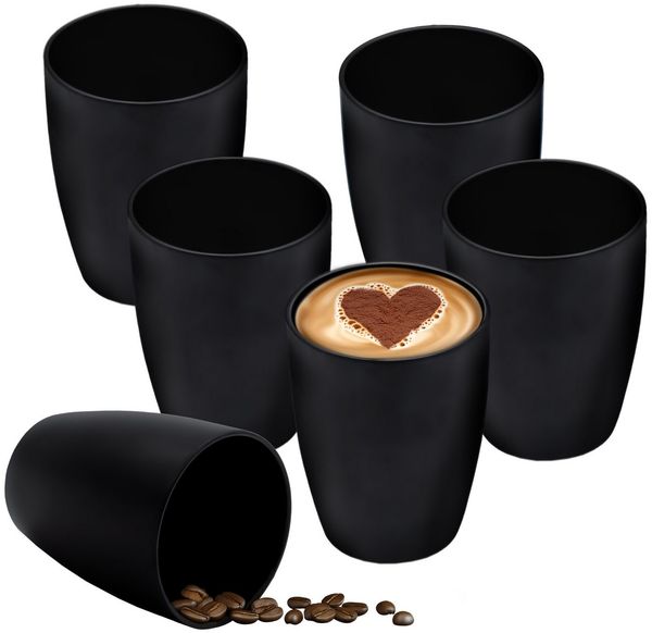 Spetebo Tasse Kaffeebecher in schwarz matt - 6er Set, 6-tlg, Porzellan, Kaffee und Tee Tassen für ca. 340 ml