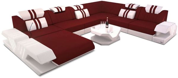 XXL Wohnlandschaft Venedig aus Stoff - Mikrofaserstoff - dunkelrot-weiß - Links