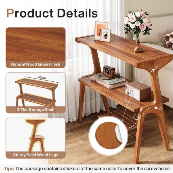 Tribesigns Beistelltisch 2-tier Sofatisch mit Massivholzbeinen, Beistelltisch mit Ablagefläche Bild 2