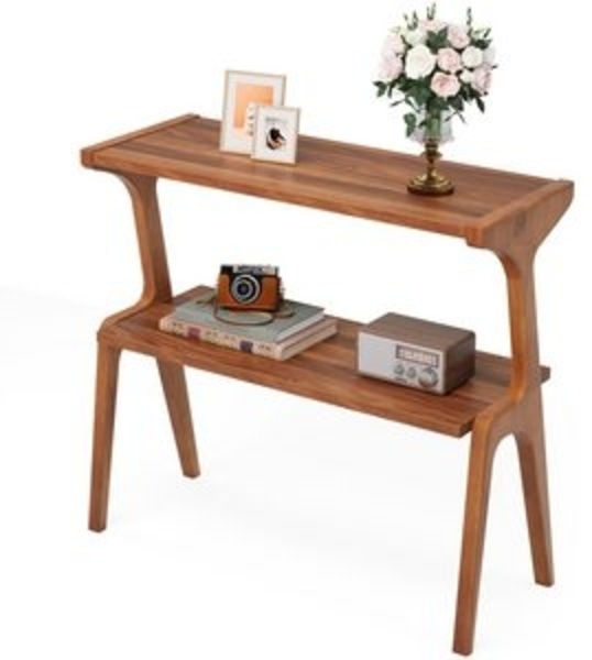 Tribesigns Beistelltisch 2-tier Sofatisch mit Massivholzbeinen, Beistelltisch mit Ablagefläche Bild 6