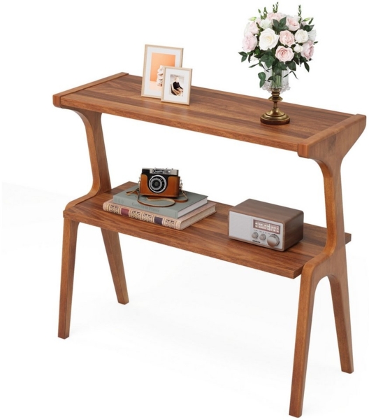 Tribesigns Beistelltisch 2-tier Sofatisch mit Massivholzbeinen, Beistelltisch mit Ablagefläche Bild 5