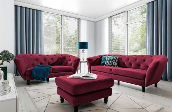 Sofaset Designersofas CHARLOTTE 3-2-1 in Stoff Matt Velvet Bordeaux