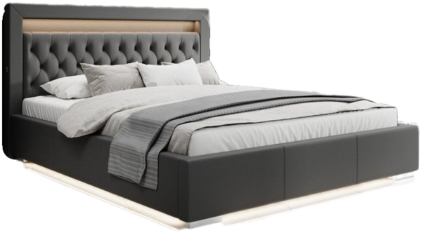 Designer Polsterbett Infinity inkl. RGB, USB und Stauraum 140x200 Grau H2 (bis 70kg)