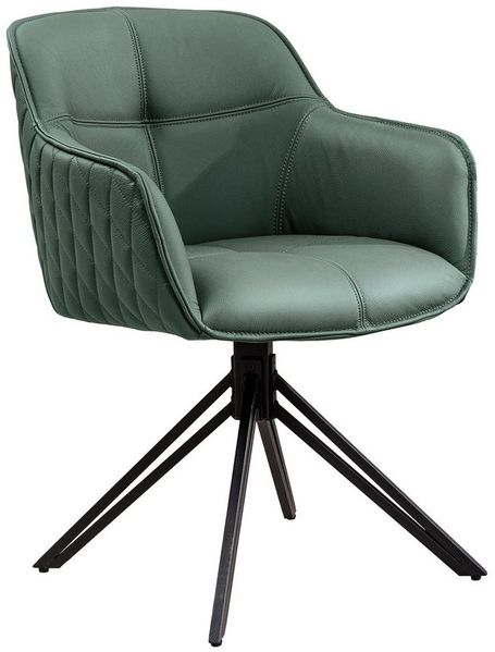 riess-ambiente Polsterstuhl EUPHORIA grün/schwarz – Echtleder, drehbar, Metall-Füße, mit Armlehne (Einzelartikel, 1 St), mit 180° Drehfunktion und Autoreturn – ideal für elegante Esszimmer