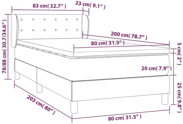 Einzelbett, Polsterbett mit Matratze Stoff Dunkelgrau 80x200 cm Bild 7