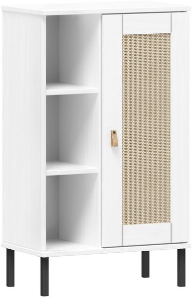Badkommode >WZ-0800< 1 Tür, 4 Böden, Kiefer massiv weiß lackiert - 52x90x32 (BxHxT)