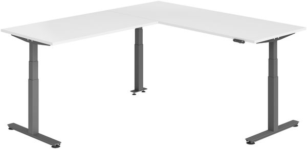 bümö Eckschreibtisch elektrisch höhenverstellbar L-Form: 200 x 240 cm in weiß, Gestell graphit - Stehschreibtisch mit Memory-Steuerung, elektrischer XXL Schreibtisch für die Ecke, XDSMW-2016-W-G