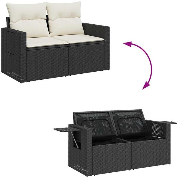vidaXL 9-tlg. Garten-Sofagarnitur mit Kissen Schwarz Poly Rattan 3326497 Bild 9