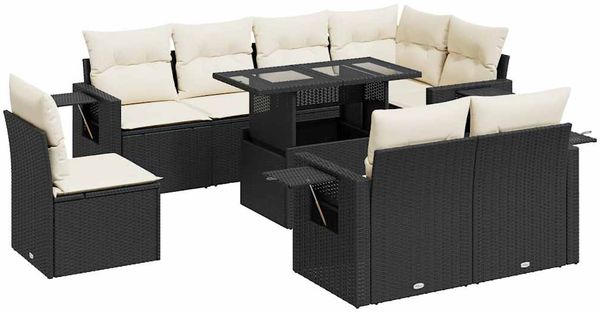 vidaXL 9-tlg. Garten-Sofagarnitur mit Kissen Schwarz Poly Rattan 3326497 Bild 2