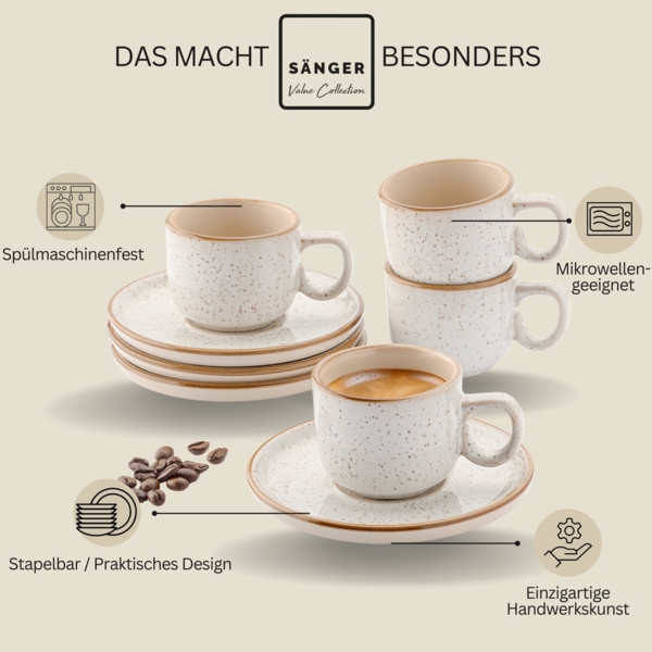 SÄNGER Espressotassen Set Rio Creme 8 teilig für 4 personen Bild 4