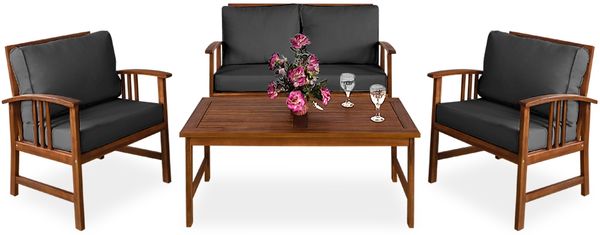 Casaria Lounge Atlas Auflagen Akazienholz aus FSC®-zertifizierter nachhaltiger Waldwirtschaft Sitzgruppe Bank Tisch Gartenmöbel Sitzgarnitur Set Anthrazit