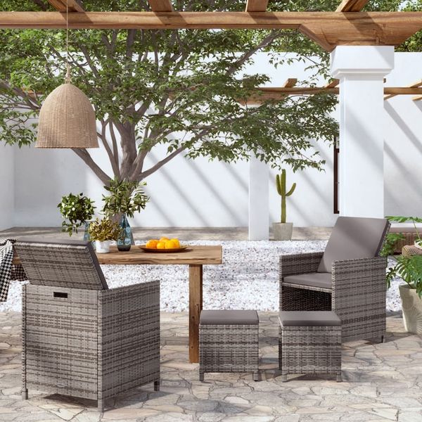 vidaXL 4-tlg. Gartenstuhl und Hocker Set Poly Rattan Grau 316753