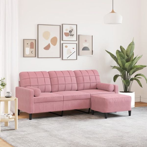 vidaXL 3-Sitzer-Sofa mit Hocker Rosa 180 cm Samt 3278270