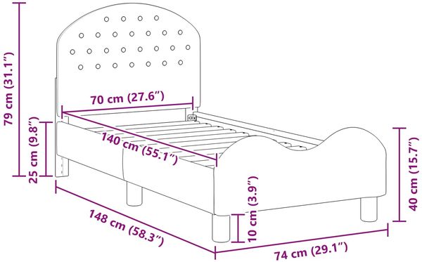 vidaXL Kinderbettgestell mit Kopfteil Hellgrau 70 x 140 cm Samt 42011099 Bild 10