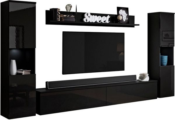 INOSIGN Wohnwand PARIS, (Komplett-Set, 4-St), TV-Wand 260cm breite, grifflose Design, stehend und hängend montierbar