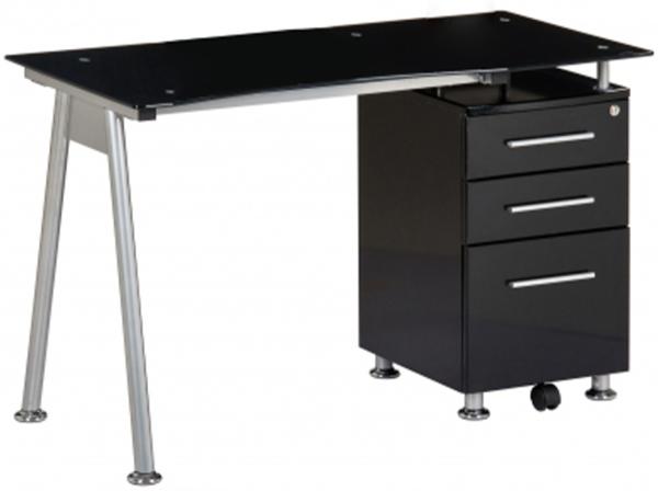 hjh OFFICE Schreibtisch NERO Spanplatte mit Melaminharzbeschichtung; Stahlrohr lackiert; Sicherheitsglas Schwarz/Aluminium