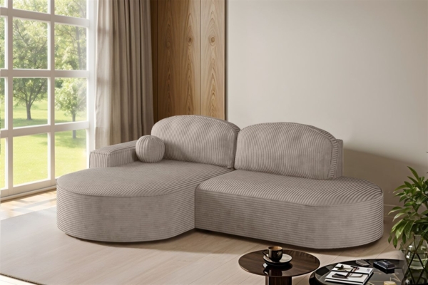 Ecksofa Schlafsofa Sofa GIRONA Stoff Poso Hellbraun Ottomane Links