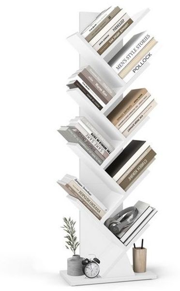 VASAGLE Standregal in Baumform, Bücherregal, 20 x 38 x 115,2 cm, weiß