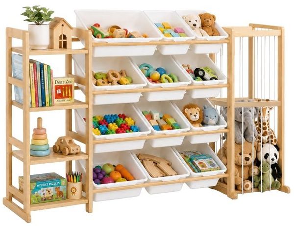 Relaxdays Großes Kinderregal mit 12 Boxen