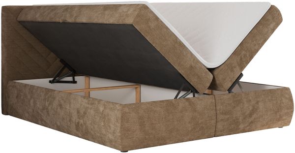 Boxspringbett AVERTA 140 x 200 cm mit Bettkasten und Topper, Doppelbett mit Bonnell-Federkernmatratze, gepolstertem Kopfteil, Stauraum, modernes Schlafzimmer Bett - Braun Schenille glatt - H3 Bild 5