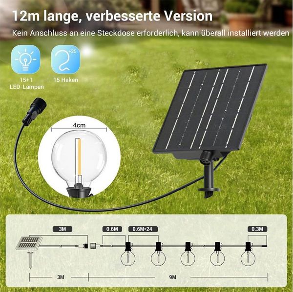 Quntis Lichterkette 9/16M solar lichterkette für draußen, Gartenleuchte, gartenbeleuchtung, Solarlampen Außen, Solar Lichterkette mit Fernbedienung/Dimmbar/Timer