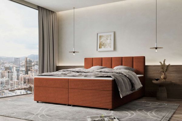 99rooms Bergamo Boxspringbett Cordstoff AMBIENCE Terracotta 160x200 cm ohne Topper