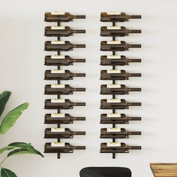vidaXL Wand-Weinregale für 20 Flaschen 2 Stk. Schwarz Metall 289567