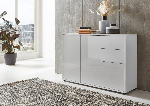 BMG Möbel Kommode Mailand 10 (in Weiß/ Weiß Hochglanz lackiert), Schubladenkommode Anrichte Sideboard