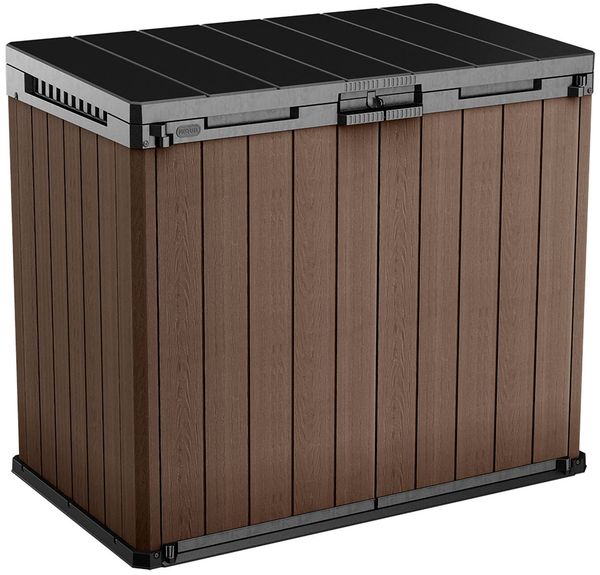 Dmora Gartenschrank Napanee, Gartenmöbel, Mehrzweck-Gartenschrank, Container für Balkon oder Garage, 140x80 h120 cm, Braun