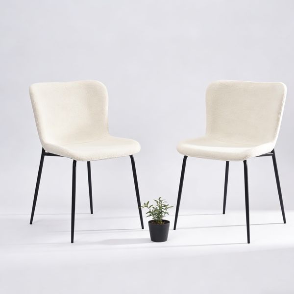 2er Set Esszimmerstühle mit Metallgestell, pulverbeschichtetes Stahlrohr in Schwarz, Stoffbezug mit Schaumpolsterung, in 3 Farben: Beige/Khaki/Dunkelgrün, kompakte Maße 55 x 48 x 80 cm