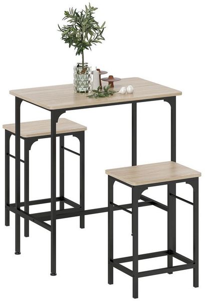 HOMCOM Bargruppe mit 2 Barhocker, rutschfestem Fußpolster, (Set, 3-tlg, Tisch mit 2 Hockern), Hocker unter Tisch schiebbar